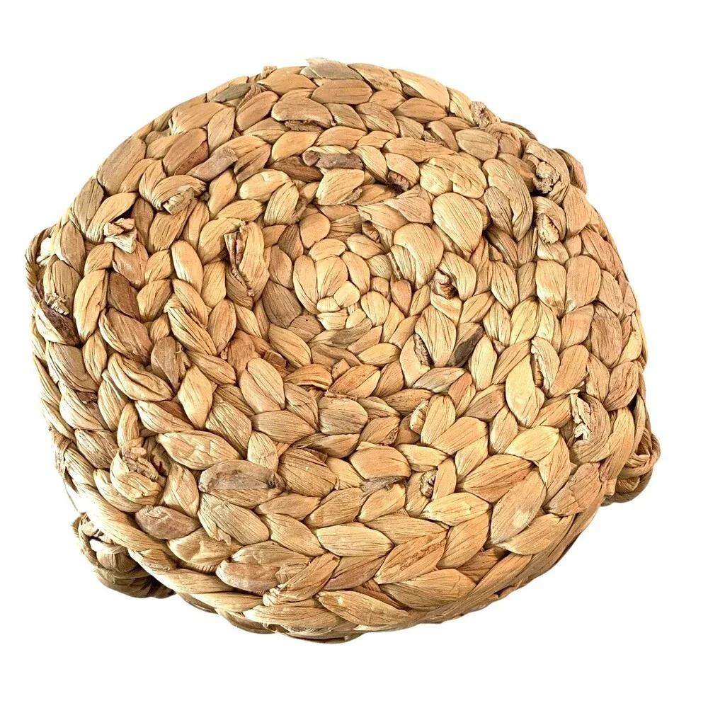 Braided Arrow Weave Round Storage Basket Two Handle Brown New 9